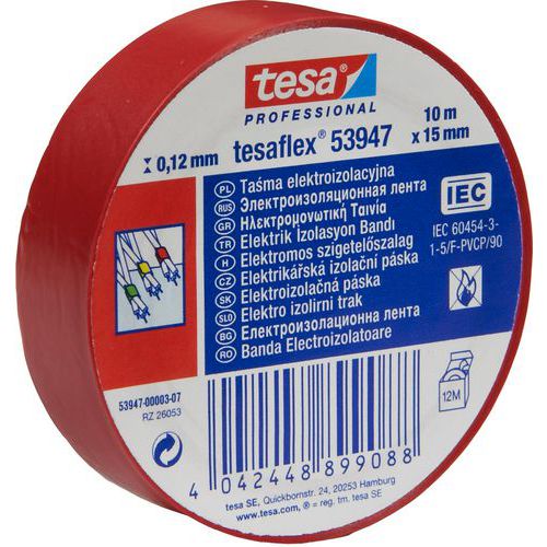 Elektroizolační PVC páska Tesa, šířka 15 mm, červená