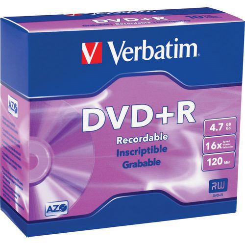 Verbatim DVD+R 4,7 GB 16x, AZO, slim box, 5 ks