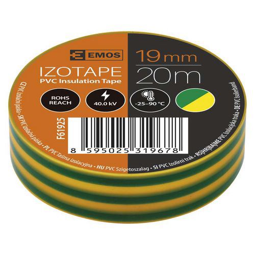 Elektroizolační PVC páska Emos, šířka 19 mm, 10 ks, 20 m, zelenožlutá