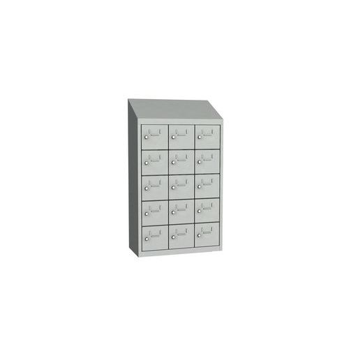 Svařovaná skříň na osobní věci Olaf, 15 boxů, cylindrický zámek, šedá/šedá