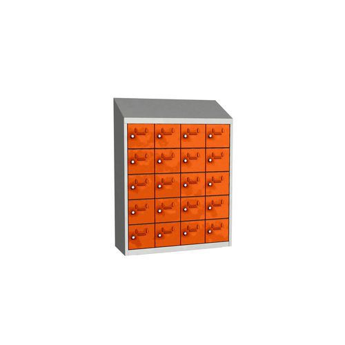 Svařovaná skříň na osobní věci Olaf, 20 boxů, cylindrický zámek, šedá/oranžová