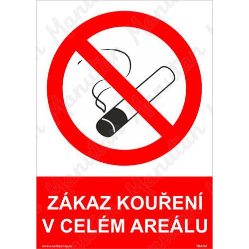 Zákaz kouření v celém areálu, samolepka 100 x 150 x 0,1 mm