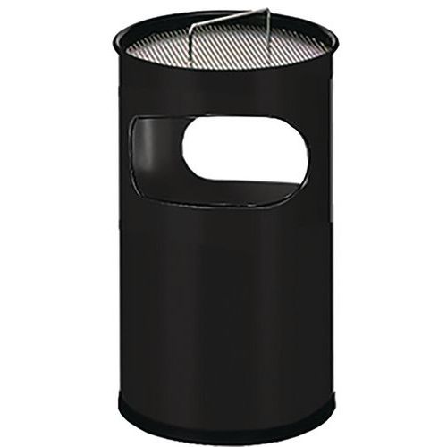 Kovový venkovní odpadkový koš Manutan Expert Stream s popelníkem, objem 30 l, černý
